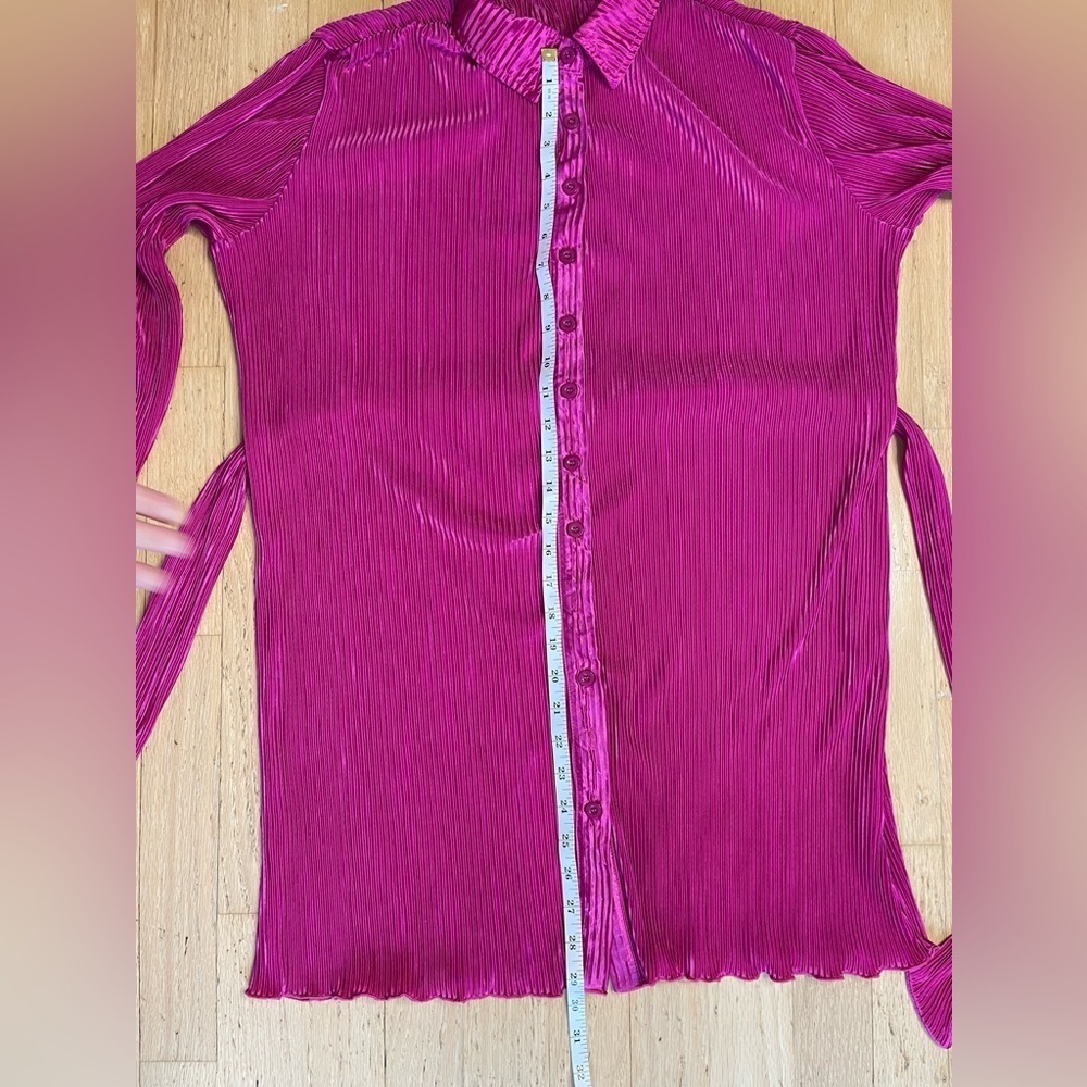 Peppermayo Pink Pleated Button Down Long Sleeve Flirty Mini Dress - Size 0 - Picture 10 of 15